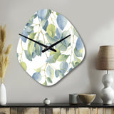 White Green Minimalism Eucalyptus Essence II - Asymmetric Metal Wall Clock