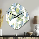 White Green Minimalism Eucalyptus Essence II - Asymmetric Metal Wall Clock