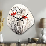 Red Grey Herb Garden I - Asymmetric Metal Wall Clock