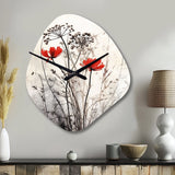Red Grey Herb Garden I - Asymmetric Metal Wall Clock