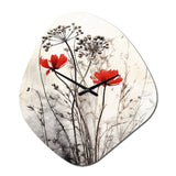 Red Grey Herb Garden I - Asymmetric Metal Wall Clock