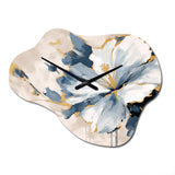 Blue White Hibiscus Tropical Harmony Flowers II - Asymmetric Metal Wall Clock