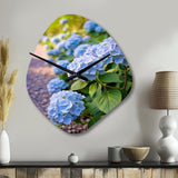 Blue Blooms Of Hydrangea - Asymmetric Metal Wall Clock