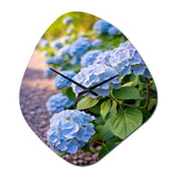 Blue Blooms Of Hydrangea - Asymmetric Metal Wall Clock