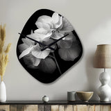 Black White Hydrangea Blooming I - Asymmetric Metal Wall Clock