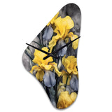 Yellow Grey Petal Of Iris I - Asymmetric Metal Wall Clock