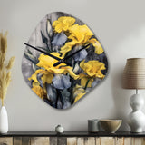 Yellow Grey Petal Of Iris I - Asymmetric Metal Wall Clock