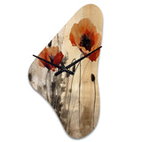 Vintage Beige Poppies II - Asymmetric Metal Wall Clock