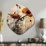 Vintage Beige Poppies II - Asymmetric Metal Wall Clock