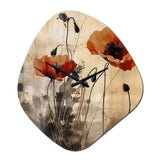 Vintage Beige Poppies II - Asymmetric Metal Wall Clock