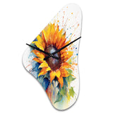 Yellow Blue Golden Sunflowers I - Asymmetric Metal Wall Clock