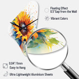 Yellow Blue Golden Sunflowers I - Asymmetric Metal Wall Clock