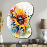 Yellow Blue Golden Sunflowers I - Asymmetric Metal Wall Clock
