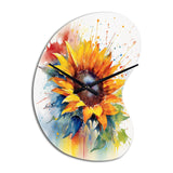 Yellow Blue Golden Sunflowers I - Asymmetric Metal Wall Clock