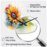 Yellow Blue Golden Sunflowers I - Asymmetric Metal Wall Clock