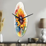 Yellow Blue Golden Sunflowers I - Asymmetric Metal Wall Clock