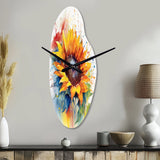 Yellow Blue Golden Sunflowers I - Asymmetric Metal Wall Clock