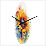 Yellow Blue Golden Sunflowers I - Asymmetric Metal Wall Clock