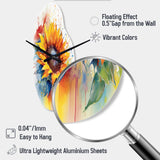 Yellow Blue Golden Sunflowers I - Asymmetric Metal Wall Clock