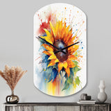 Yellow Blue Golden Sunflowers I - Asymmetric Metal Wall Clock