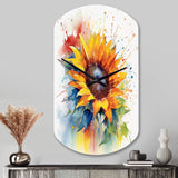 Yellow Blue Golden Sunflowers I - Asymmetric Metal Wall Clock