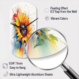 Yellow Blue Golden Sunflowers I - Asymmetric Metal Wall Clock