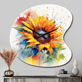Yellow Blue Golden Sunflowers I - Asymmetric Metal Wall Clock
