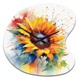 Yellow Blue Golden Sunflowers I - Asymmetric Metal Wall Clock