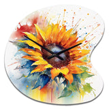 Yellow Blue Golden Sunflowers I - Asymmetric Metal Wall Clock