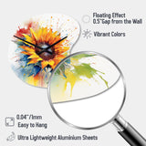 Yellow Blue Golden Sunflowers I - Asymmetric Metal Wall Clock