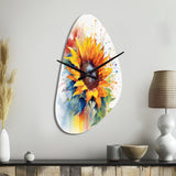 Yellow Blue Golden Sunflowers I - Asymmetric Metal Wall Clock