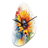 Yellow Blue Golden Sunflowers I - Asymmetric Metal Wall Clock