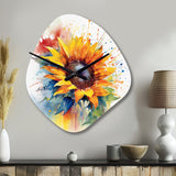 Yellow Blue Golden Sunflowers I - Asymmetric Metal Wall Clock