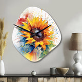 Yellow Blue Golden Sunflowers I - Asymmetric Metal Wall Clock