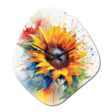 Yellow Blue Golden Sunflowers I - Asymmetric Metal Wall Clock