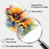Yellow Blue Golden Sunflowers I - Asymmetric Metal Wall Clock