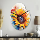 Yellow Blue Golden Sunflowers I - Asymmetric Metal Wall Clock