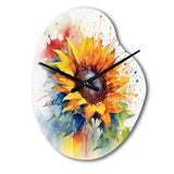 Yellow Blue Golden Sunflowers I - Asymmetric Metal Wall Clock