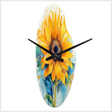 Yellow Blue Golden Sunflowers III - Asymmetric Metal Wall Clock
