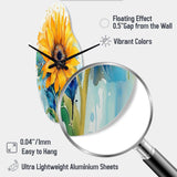Yellow Blue Golden Sunflowers III - Asymmetric Metal Wall Clock