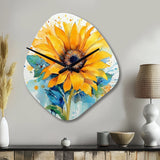 Yellow Blue Golden Sunflowers III - Asymmetric Metal Wall Clock