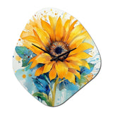 Yellow Blue Golden Sunflowers III - Asymmetric Metal Wall Clock