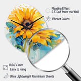 Yellow Blue Golden Sunflowers III - Asymmetric Metal Wall Clock