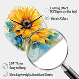 Yellow Blue Golden Sunflowers III - Asymmetric Metal Wall Clock