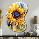 Yellow Blue Golden Cheerful Sunflowers - Asymmetric Metal Wall Clock