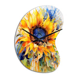 Yellow Blue Golden Cheerful Sunflowers - Asymmetric Metal Wall Clock