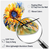 Yellow Blue Golden Cheerful Sunflowers - Asymmetric Metal Wall Clock