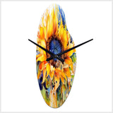 Yellow Blue Golden Cheerful Sunflowers - Asymmetric Metal Wall Clock