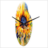 Yellow Blue Golden Cheerful Sunflowers - Asymmetric Metal Wall Clock