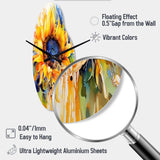 Yellow Blue Golden Cheerful Sunflowers - Asymmetric Metal Wall Clock